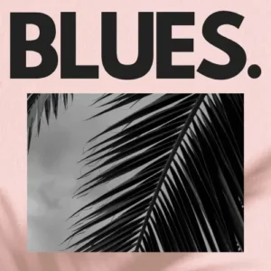 Blues logo voor nieuwe LP's met roze en zwarte achtergrond met bladeren voor op Love4vinyl.com