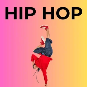 HIP HOP muziek op lp en single met brake dancing achtergrond van roze en geel