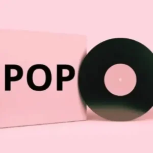 Pop muziek op lp's met roze cover en achtergrond met logo voor op love4vinyl