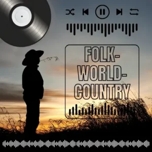 folk World Country logo met achtergrond voor de beste muziek op LP, Platen en vinyl