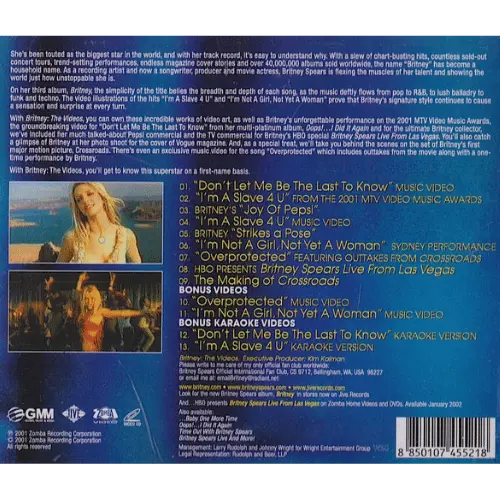 Britney Spears – Britney: The Videos (CD Album / Video CD) 2 De achterkant van de Singaporese uitgave 'Britney: The Videos', gepresenteerd als Video CD album met Britney Spears