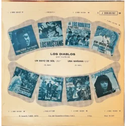 De achterkant van de originele 7-inch vinyl hoes van Los Diablos met hun grootste hit 'Un Rayo De Sol', uitgebracht in 1970 in Spanje.
