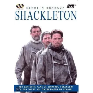 De officiële DVD-hoes van de miniserie 'Shackleton' met Kenneth Branagh, uitgebracht in 2002.